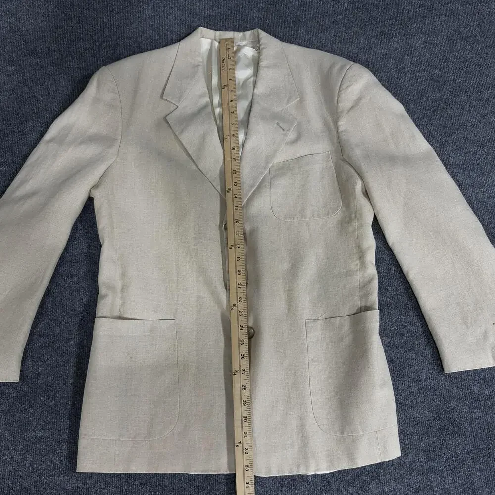 Tommy Hilfiger Blazer Mens Large Beige Linen Blend Tailored USA Classic Jacket